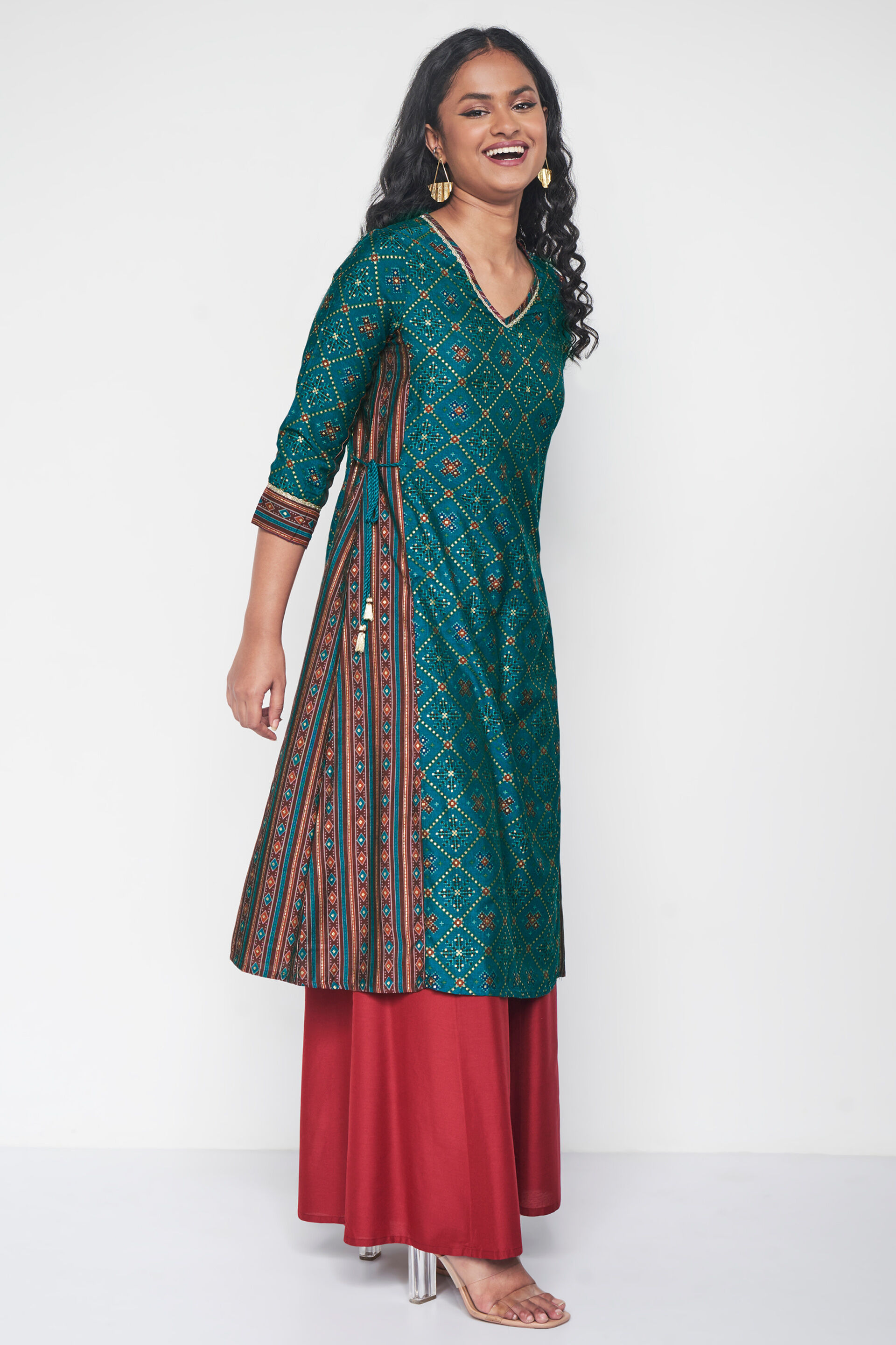 Rishika Geometric Kurta, Teal, image 4